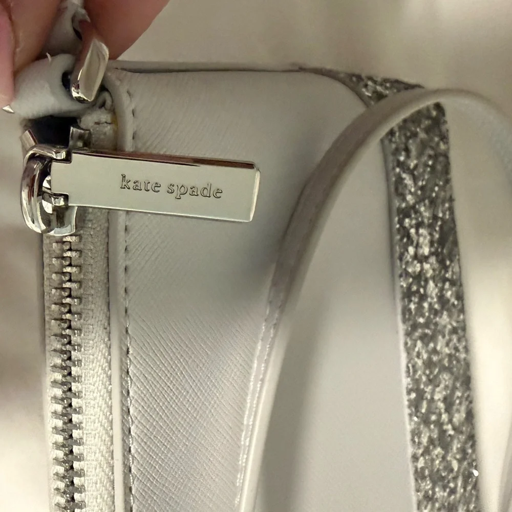 Kate Spade Silver and White Glitter Crossbody bag! NWOT with free bag scarf!